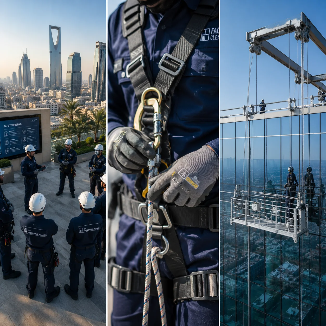 Full glass facade during cleaning with a vehicle-mounted lift
